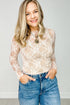 Sheer Floral Lace Mock Neck Slim Fit Long Sleeve Top
